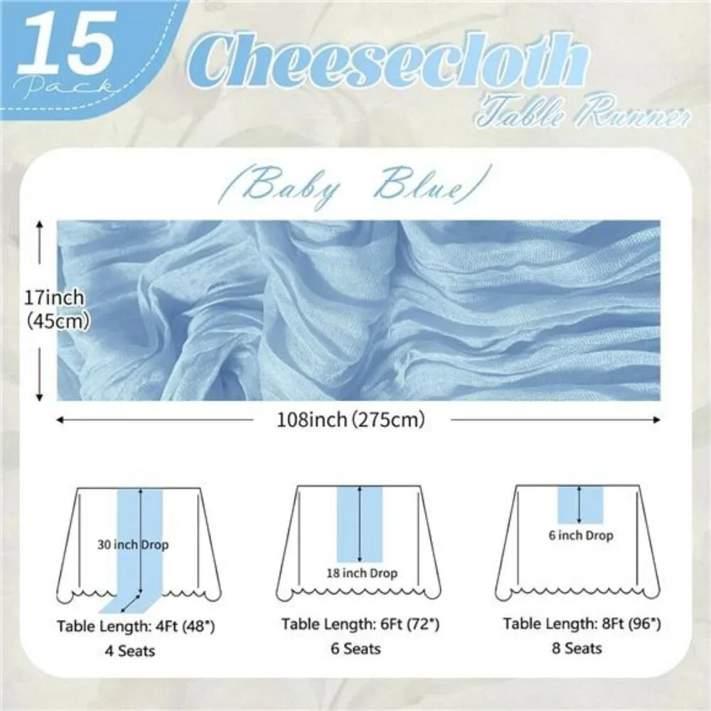 15 pack baby blue cheesecloth table runner 9ft gauze fabric wedding party decor